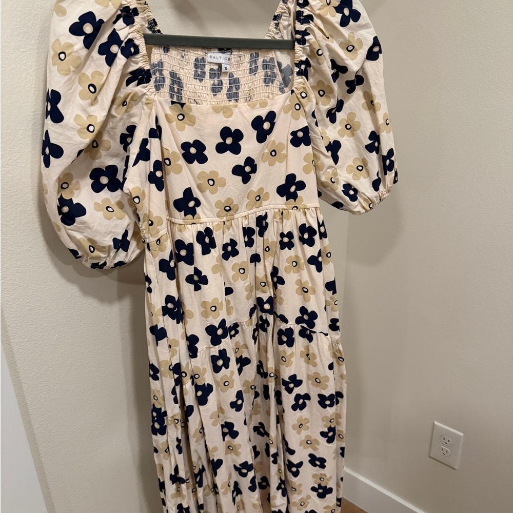 Baltic Born Cream and Black Floral Midi Dress